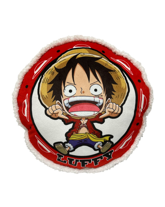 One Piece - Luffy double-sided round throw pillow, fluffy edges, and center hand space