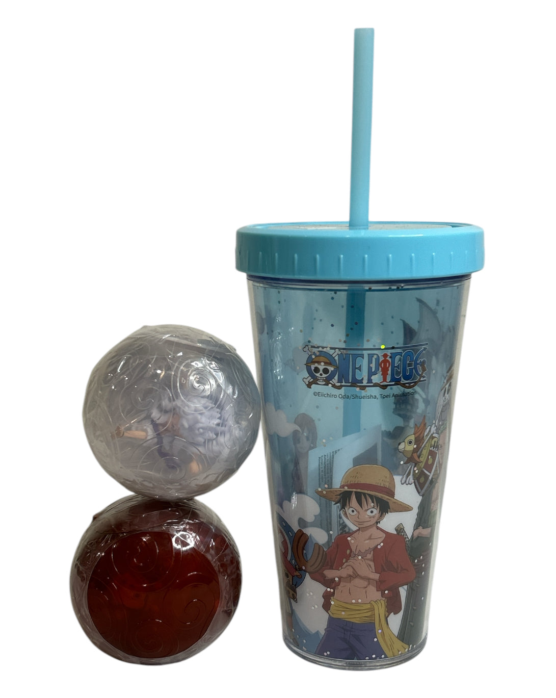 One Piece Tumblr Cup and Two Gashapons