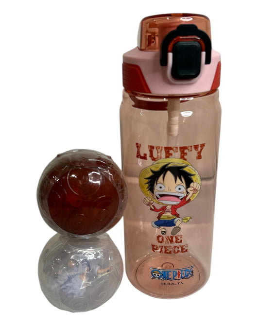 One piece Luffy water bottle and two Gashapons